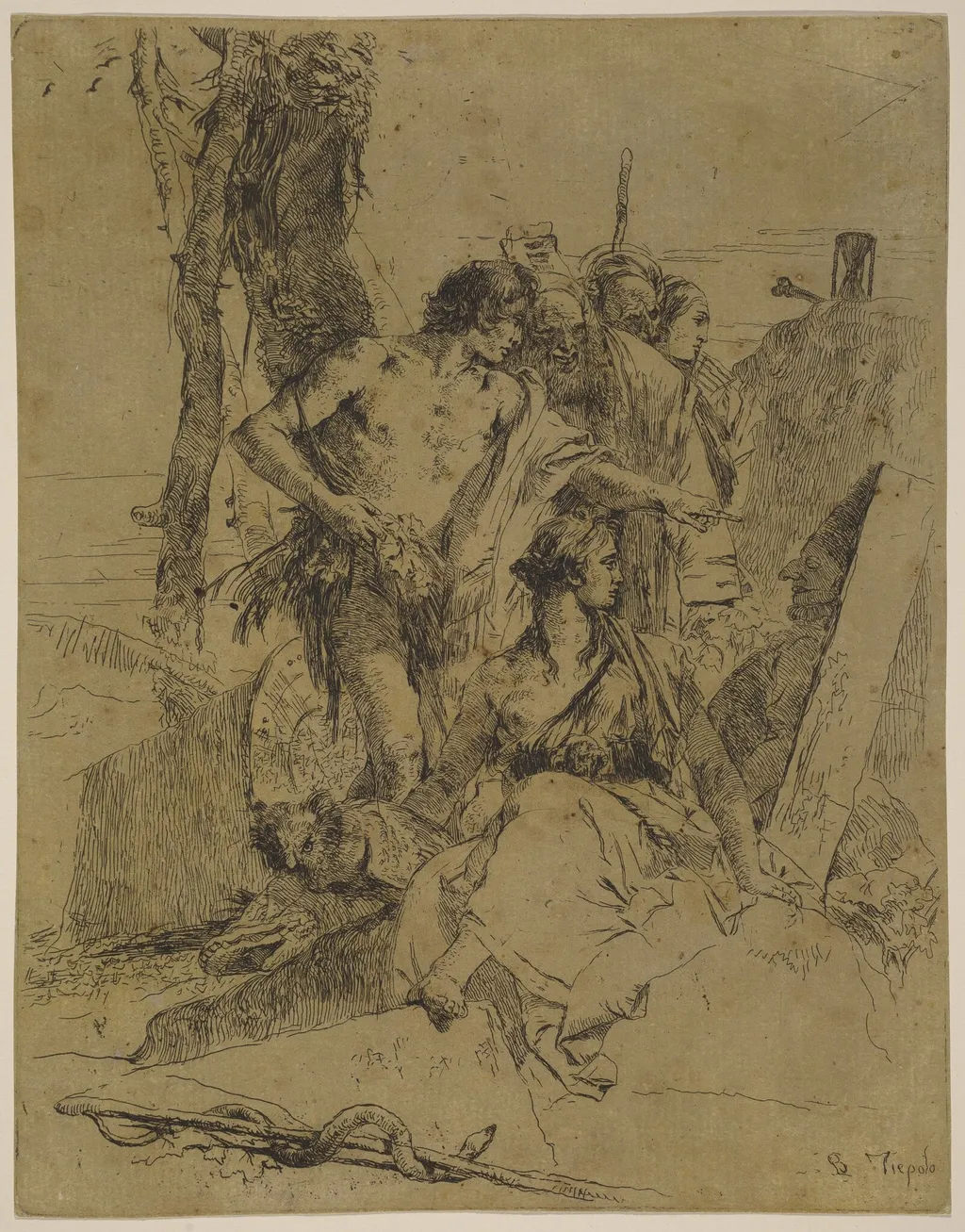 The Discovery of the Tomb of Punchinello, by Giovanni Battista Tiepolo, watercolor, 1754