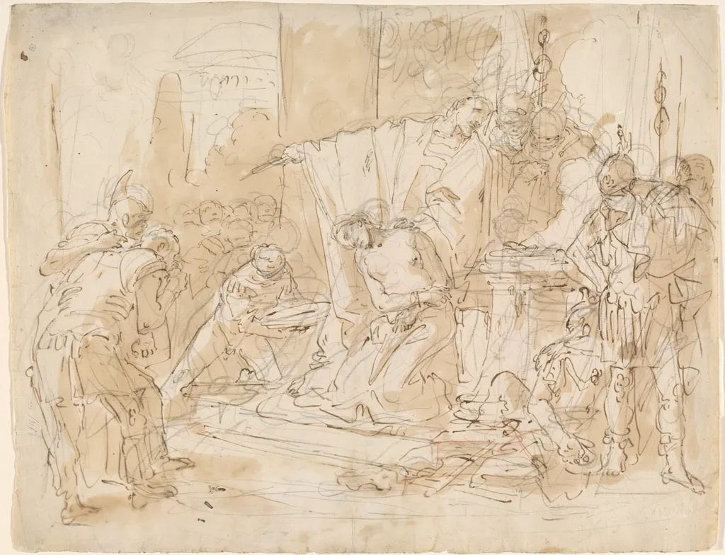 The Sacrifice of Iphigenia (recto) / Study of a Male Nude (verso), by Giovanni Battista Tiepolo, ink, 1726