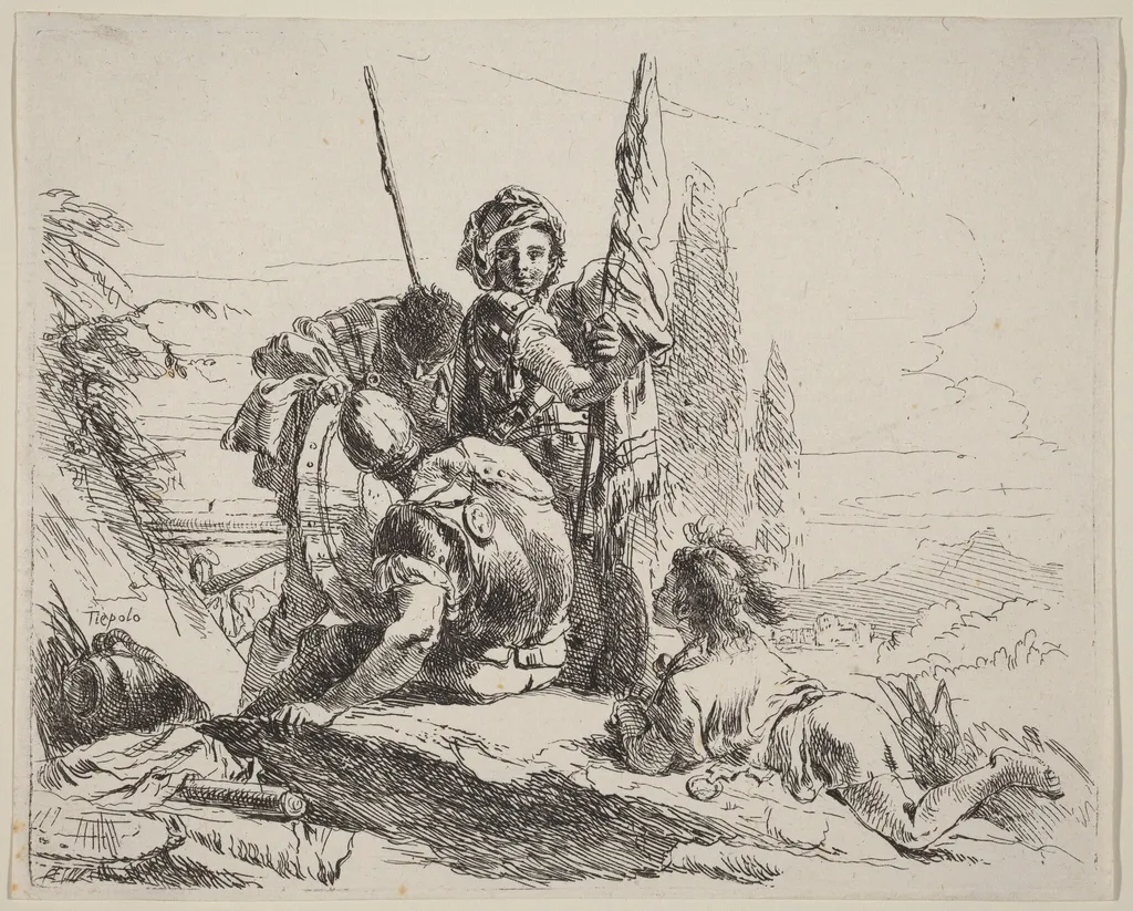 Three Soldiers and a Youth, by Giovanni Battista Tiepolo, ink