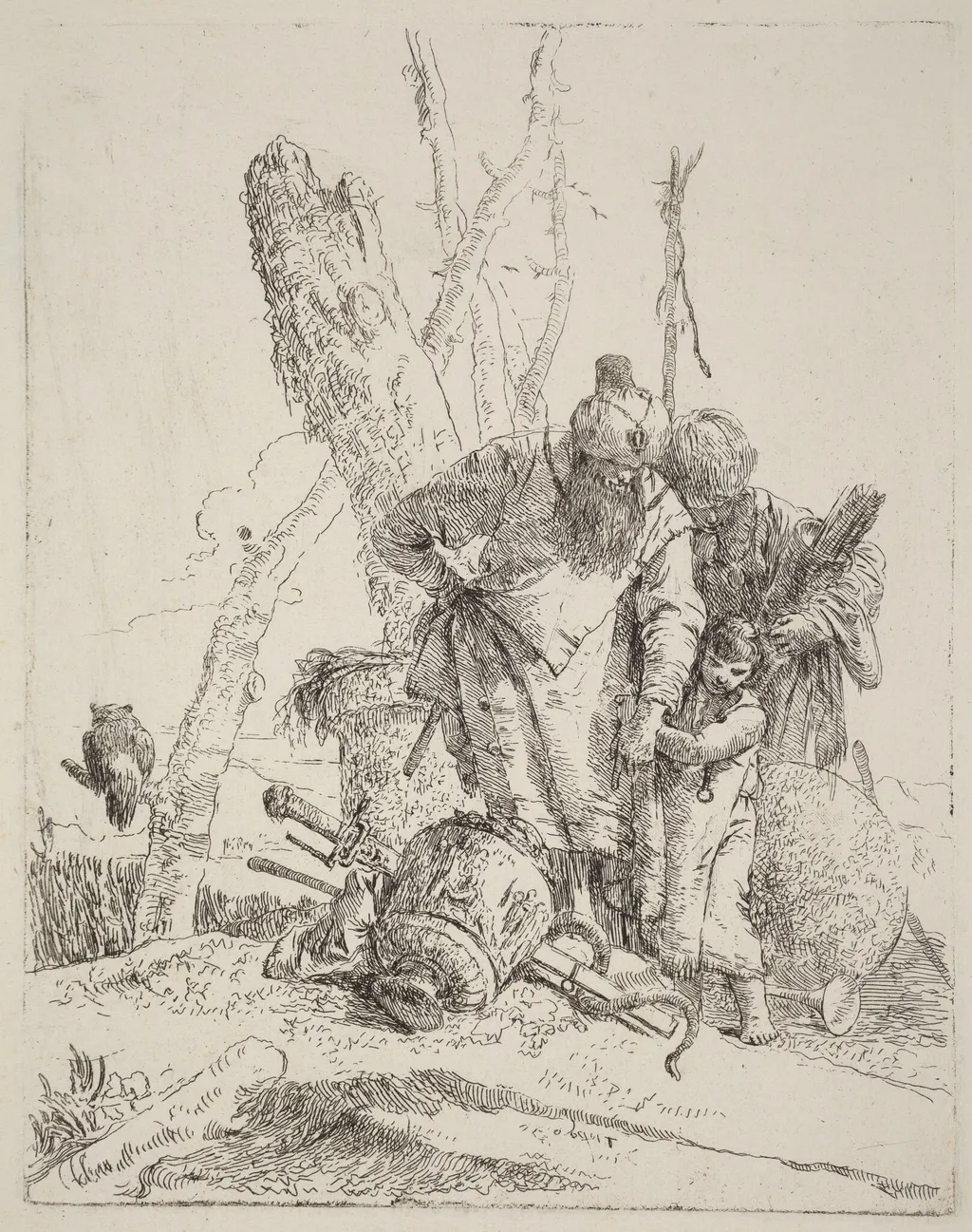 Two Turbaned Magicians and a Boy, by Giovanni Battista Tiepolo, ink, 1733