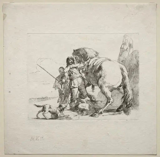 Various Caprices:  The Cavalier Mounting his Horse, by Giovanni Battista Tiepolo