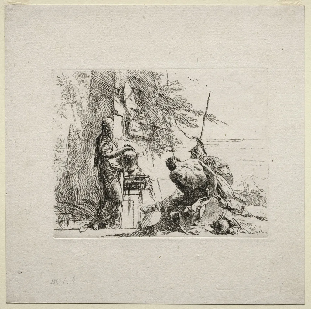 Various Caprices: The Woman Standing with Hands on a Vase, by Giovanni Battista Tiepolo, 1742