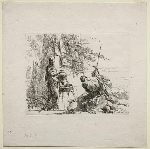 Various Caprices: The Woman Standing with Hands on a Vase, by Giovanni Battista Tiepolo