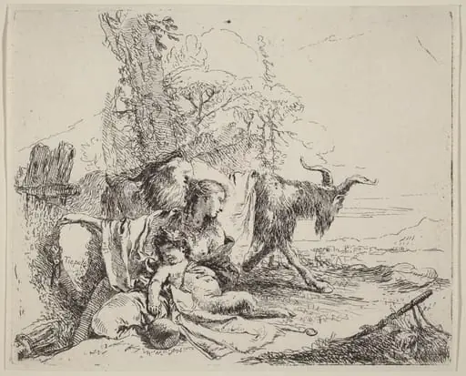 Woman, Satyr Child, and Goat in a Landscape, by Giovanni Battista Tiepolo