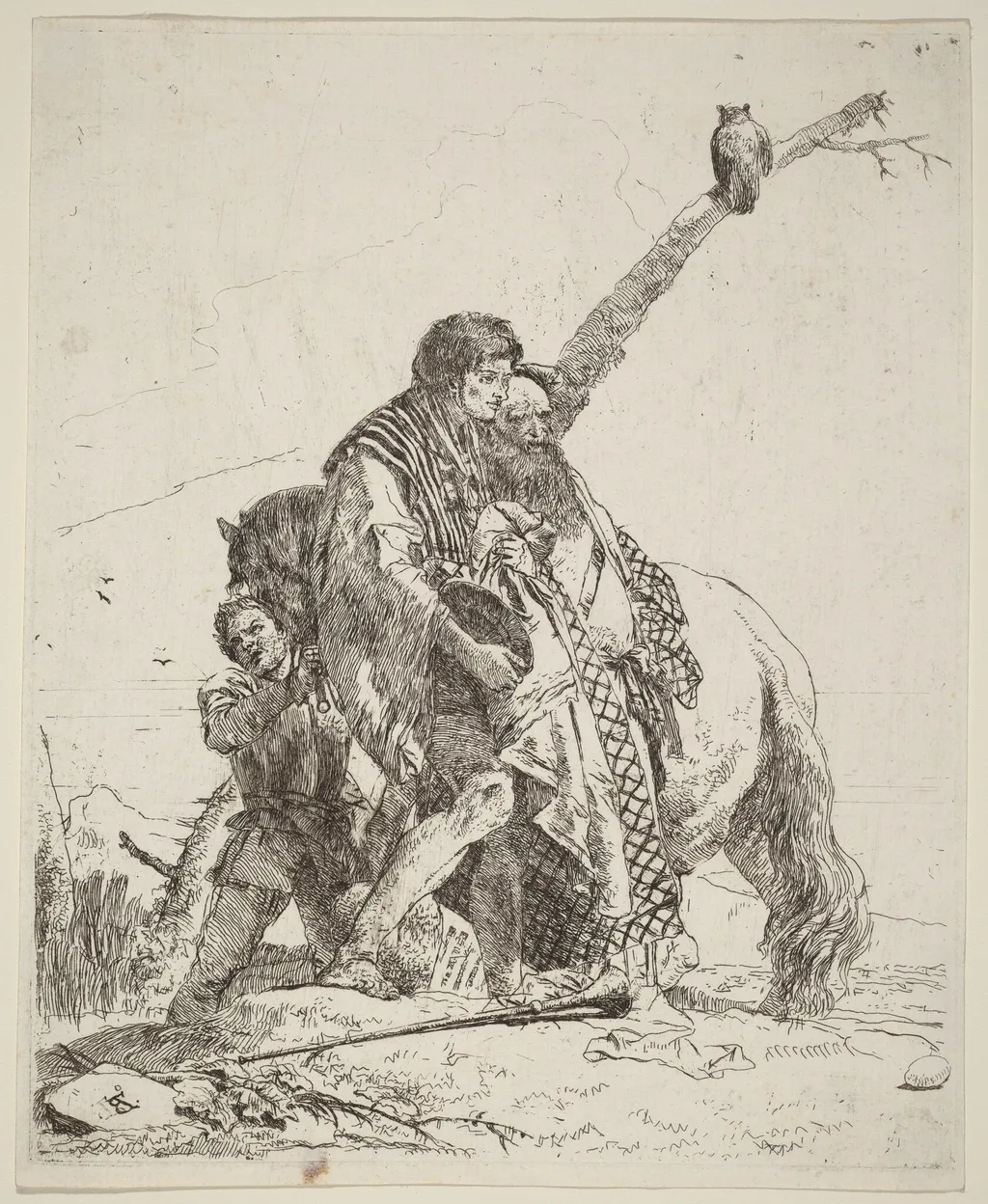 Youth, Sage, and Attendant with Horse, by Giovanni Battista Tiepolo, ink, 1733