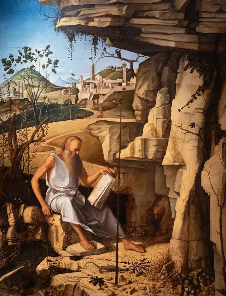 Saint Jerome Reading in the Desert, by Giovanni Bellini