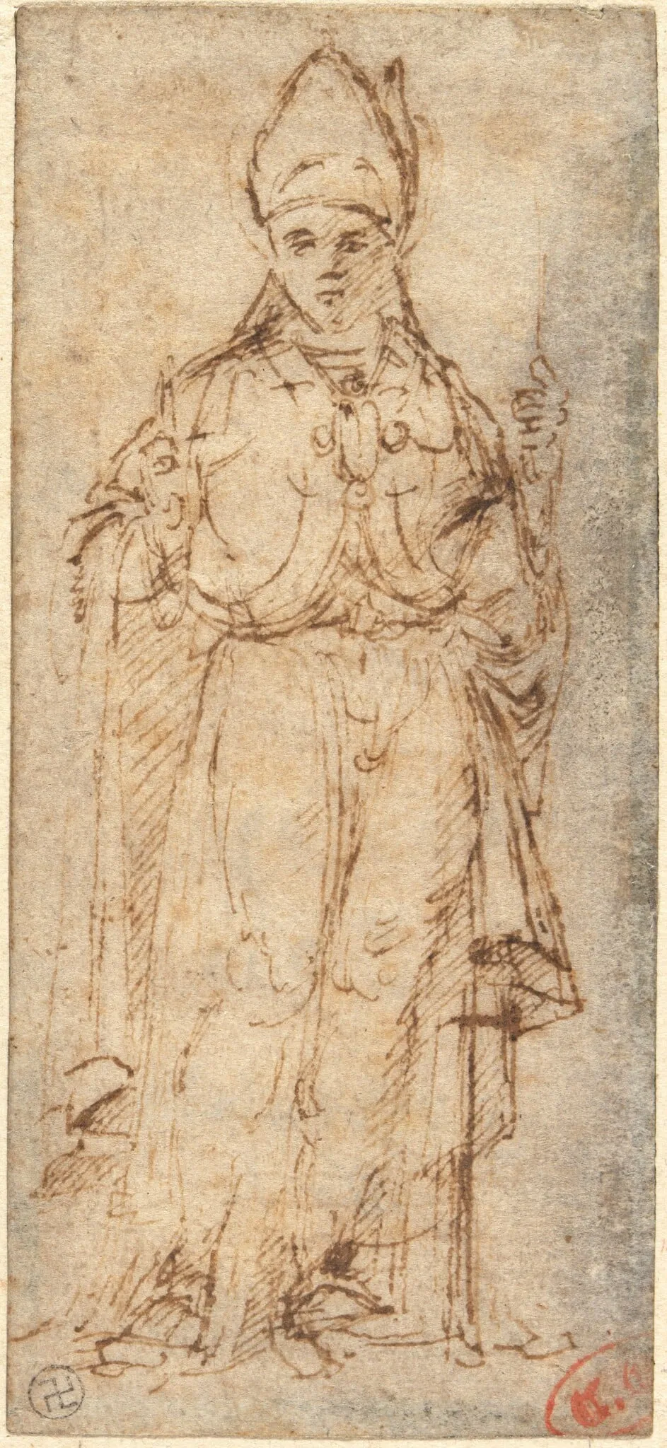 Saint Louis of Toulouse Holding a Staff, by Giovanni Bellini, ink, 1464