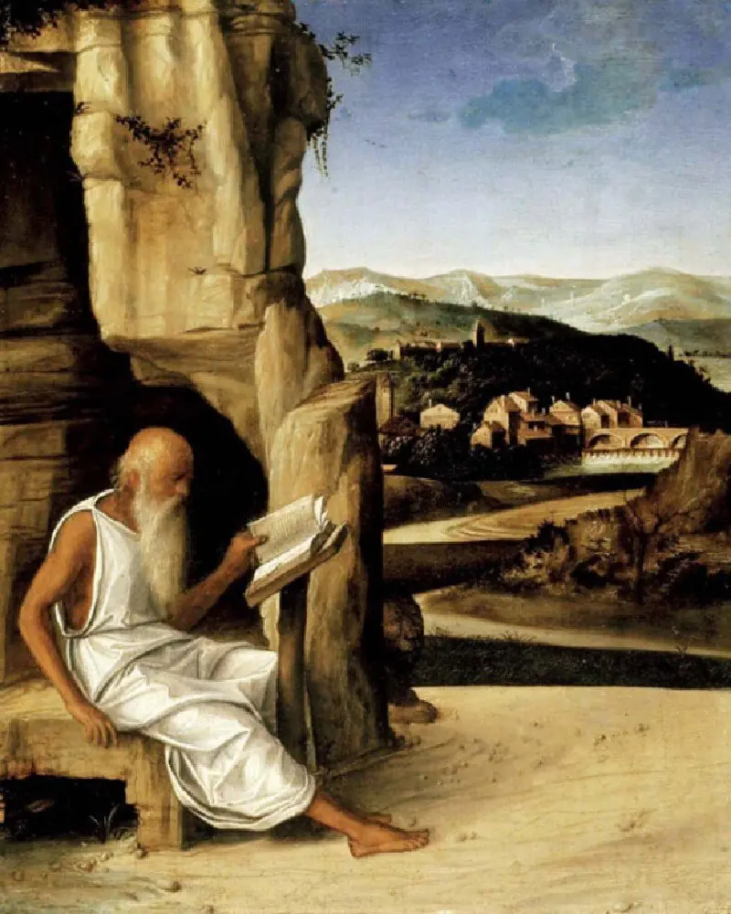 St Jerome reading in a Landscape, by Giovanni Bellini