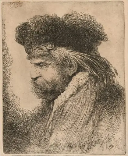 Bearded Man in a Fur Cap, Facing Left, by Giovanni Benedetto Castiglione