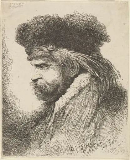 Bearded Man in a Fur Cap, Facing Left, by Giovanni Benedetto Castiglione