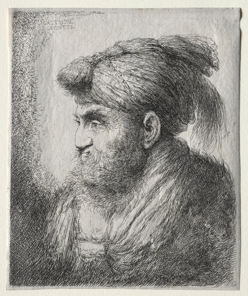 Head of a Man in Oriental Turban, by Giovanni Benedetto Castiglione, 1650