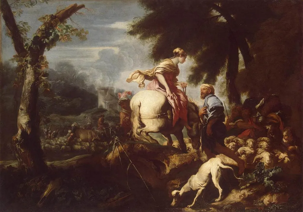 Isaac Meeting Rebecca, by Giovanni Benedetto Castiglione, oil, 1640