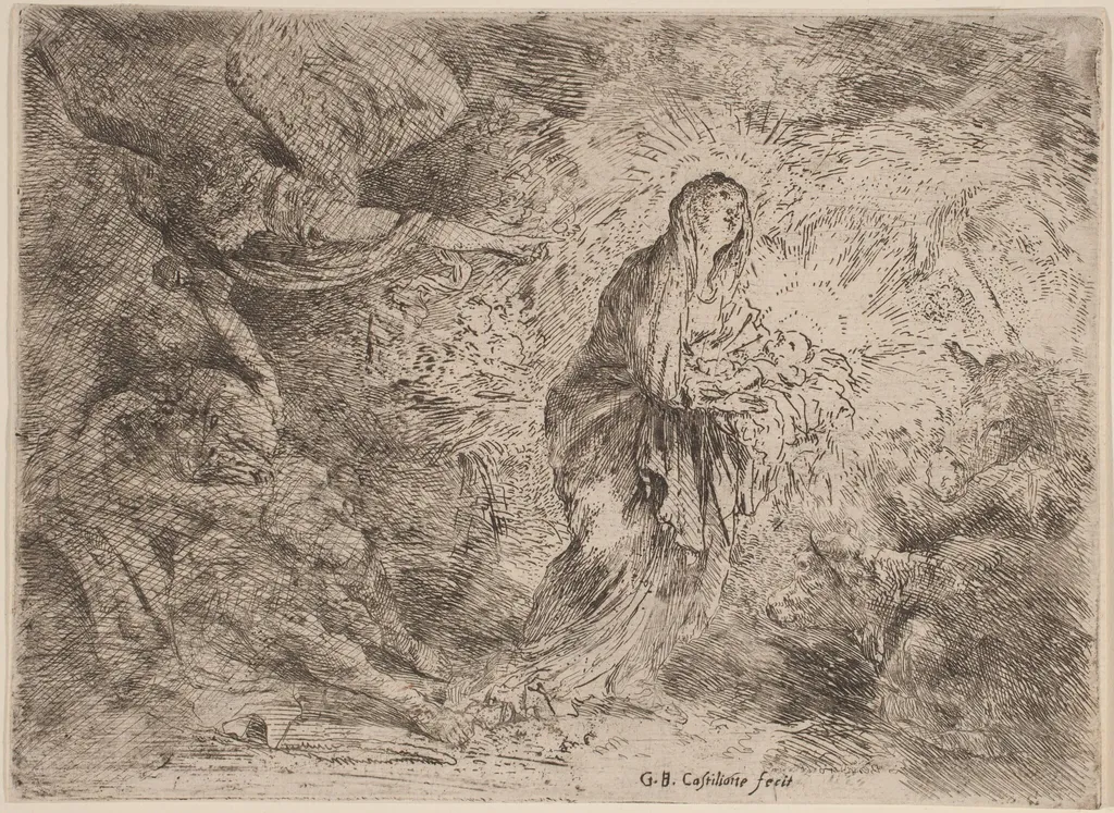 Joseph Awakened by the Angel, by Giovanni Benedetto Castiglione, ink, 1638