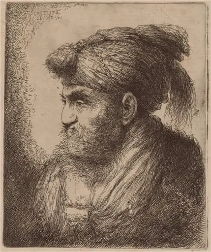 Man with a Beard and a Tassled Headdress, Facing Left, by Giovanni Benedetto Castiglione