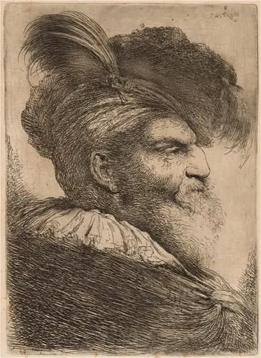 Man with a Long Beard and Headdress, Facing Right, by Giovanni Benedetto Castiglione
