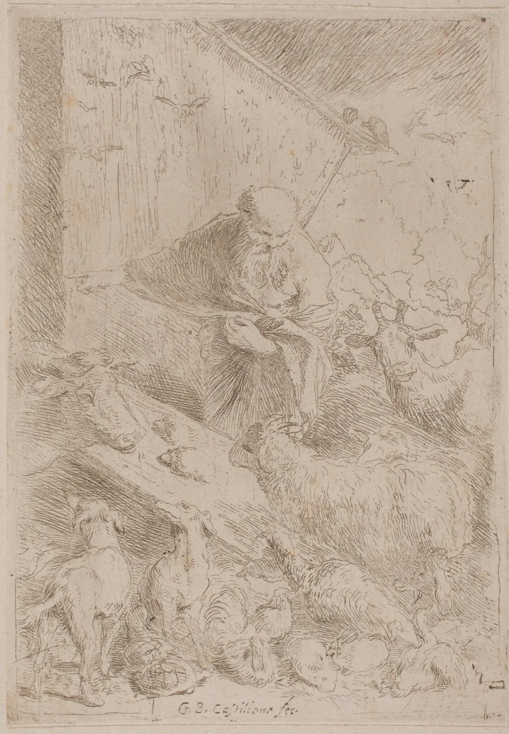 Noah and the Animals Entering the Ark, by Giovanni Benedetto Castiglione, ink, 1630