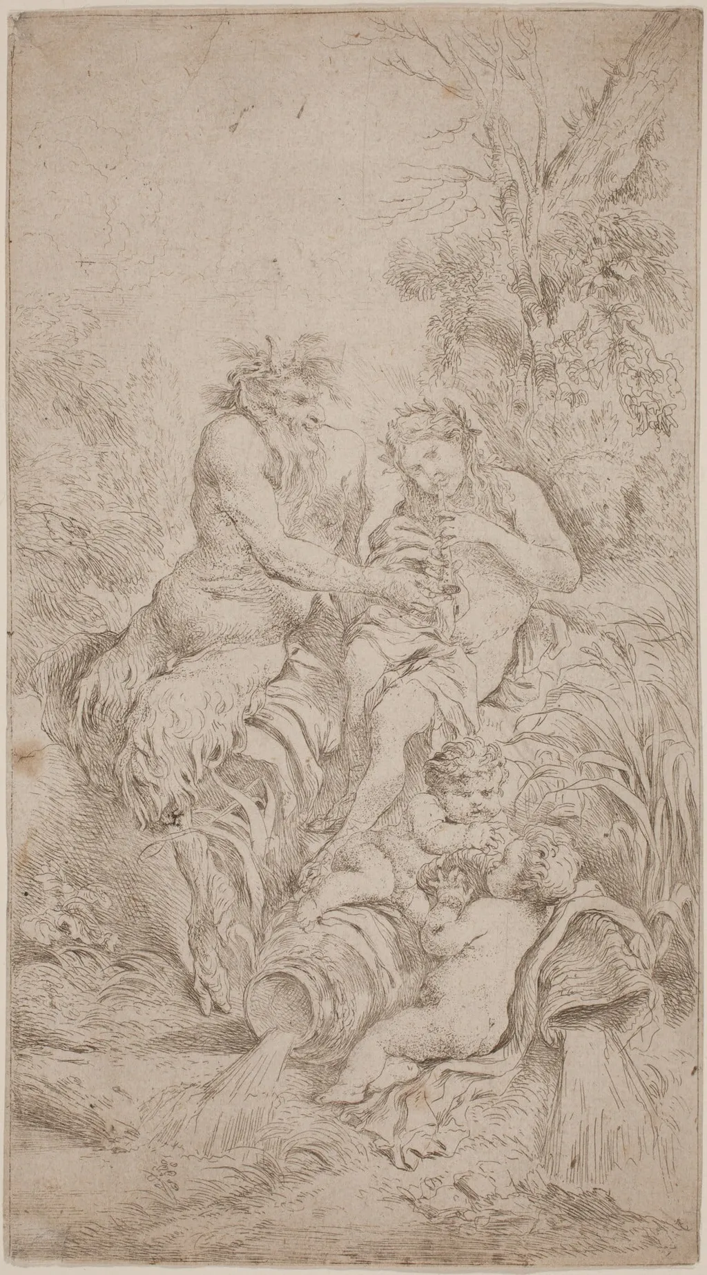 Pan and Olympus, by Giovanni Benedetto Castiglione, ink, 1646