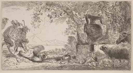 Pan Reclining before a Large Vase, by Giovanni Benedetto Castiglione
