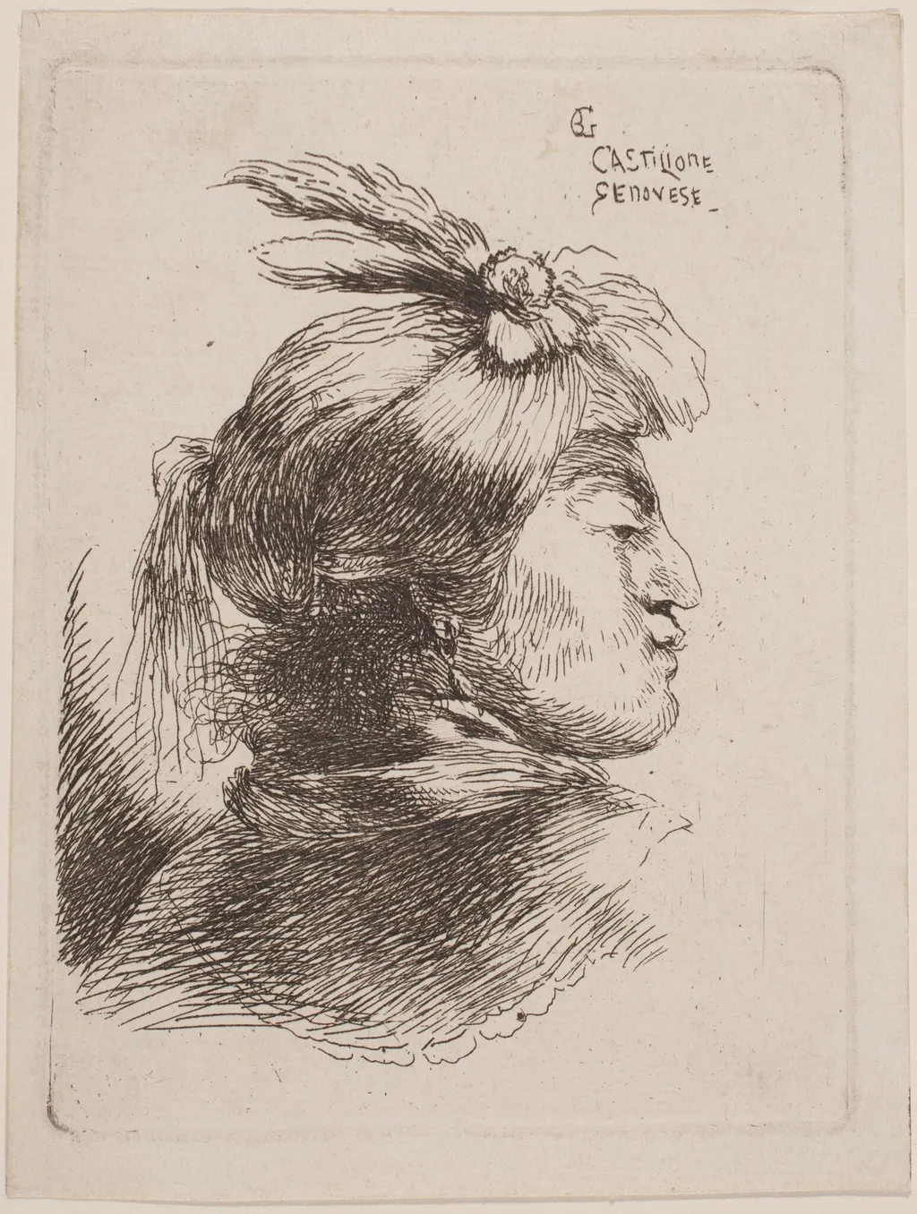 Small Oriental Head, by Giovanni Benedetto Castiglione, ink, 1646
