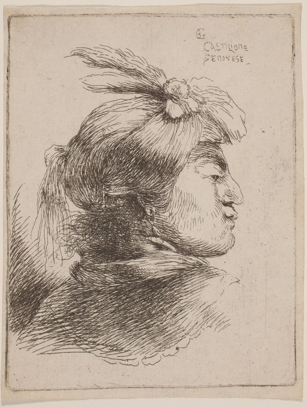Small Oriental Head, by Giovanni Benedetto Castiglione, ink, 1646