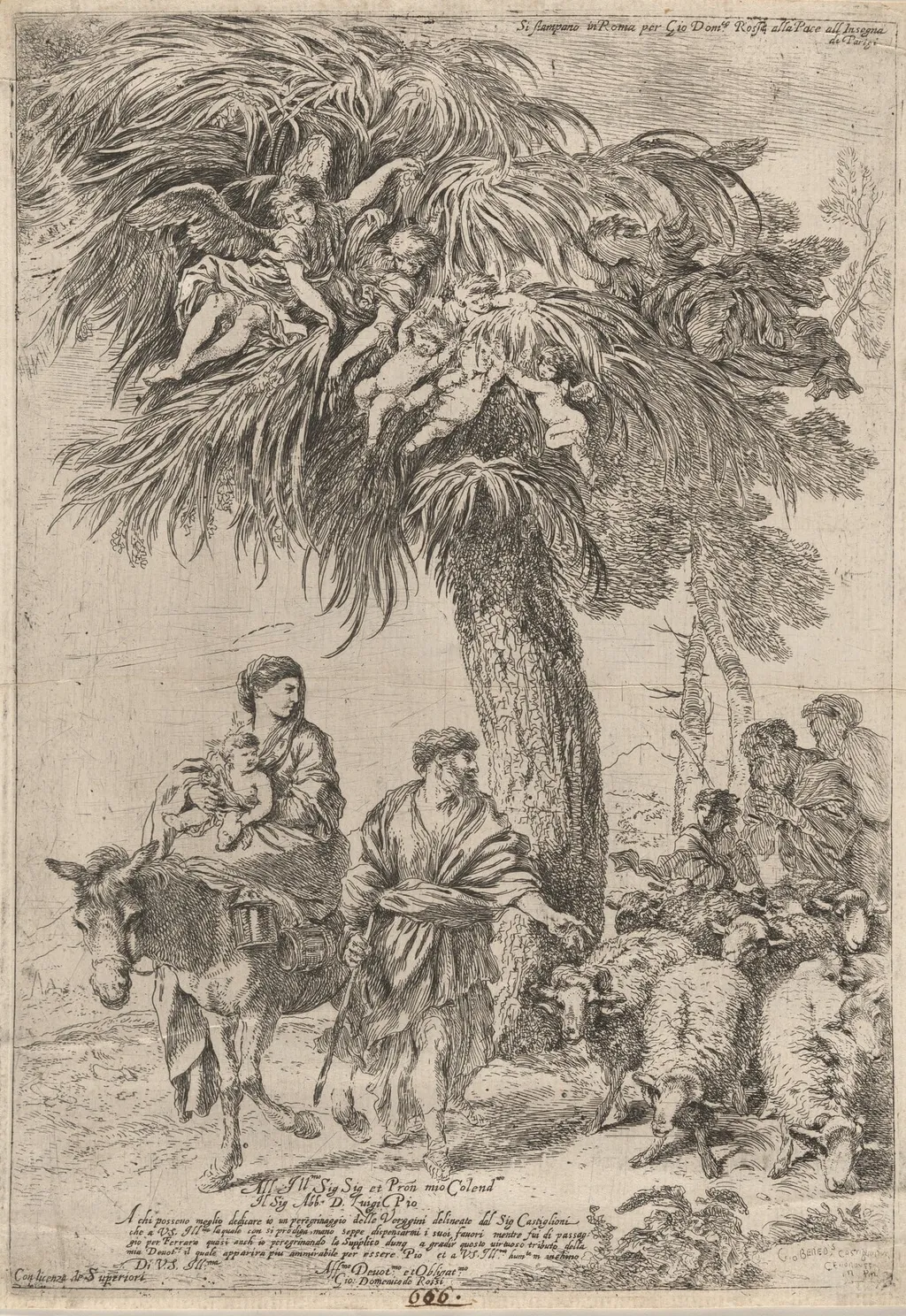The Flight into Egypt, by Giovanni Benedetto Castiglione, ink, 1642