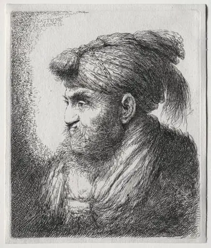 The Large Heads of Men in Oriental Headdress: A Man Nearly in Profile and Turned to Left, by Giovanni Benedetto Castiglione