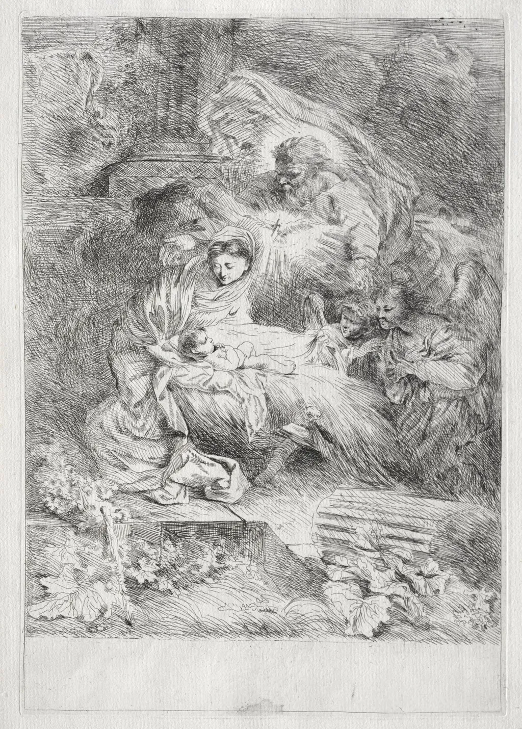 The Nativity with God the Father and the Holy Spirit, by Giovanni Benedetto Castiglione, 1645