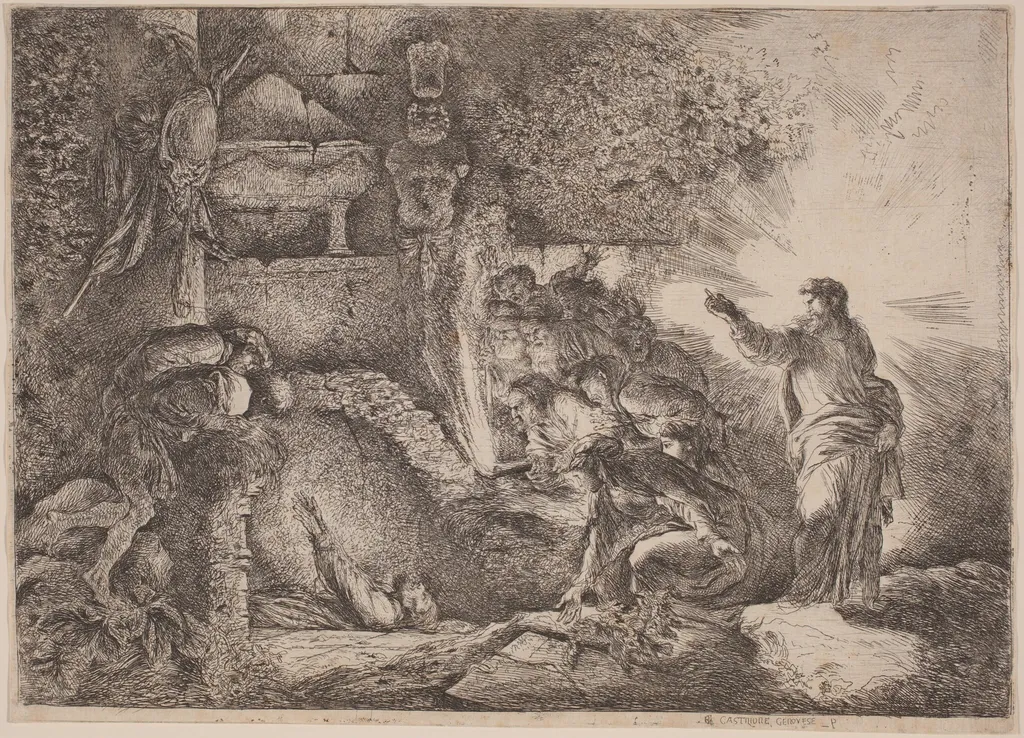 The Resurrection of Lazarus, by Giovanni Benedetto Castiglione, ink, 1645