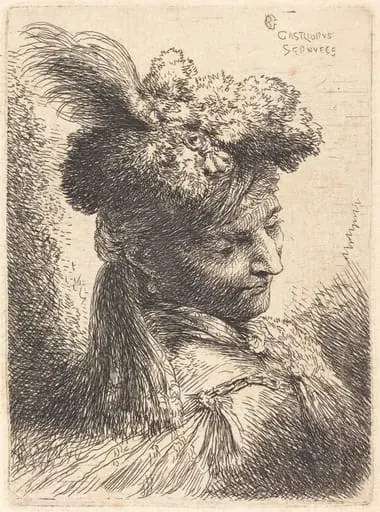 Young Man Wearing a Fur Headdress with a Headband, Facing Right