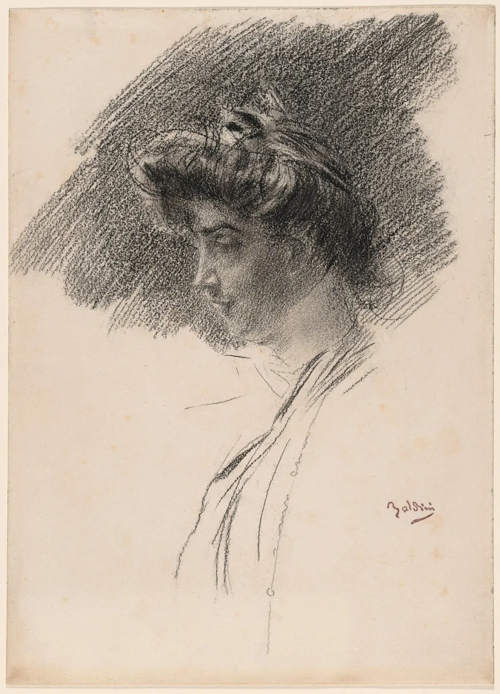 Bust of a Young Woman in Profile, by Giovanni Boldini, chalk, 1887