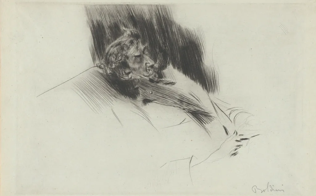 Whistler Asleep, by Giovanni Boldini, ink, 1897