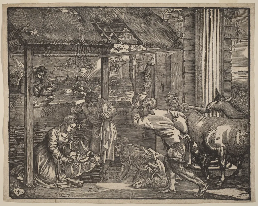 The Adoration of the Shepherds, by Giovanni Britto, ink, 1532