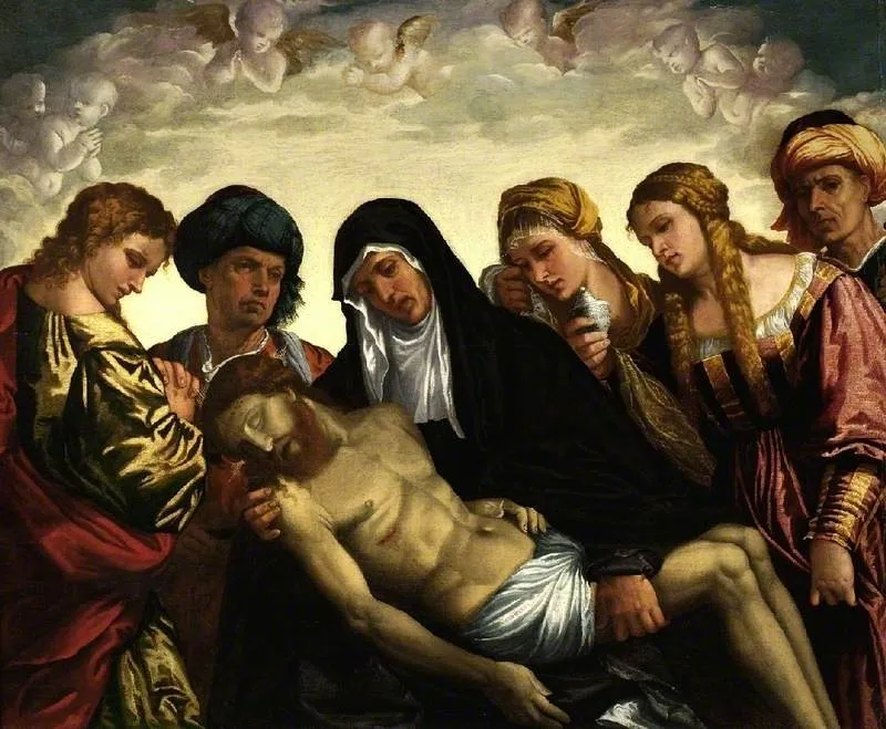 Lamentation over The Dead Christ, by Giovanni da Asola, tempera