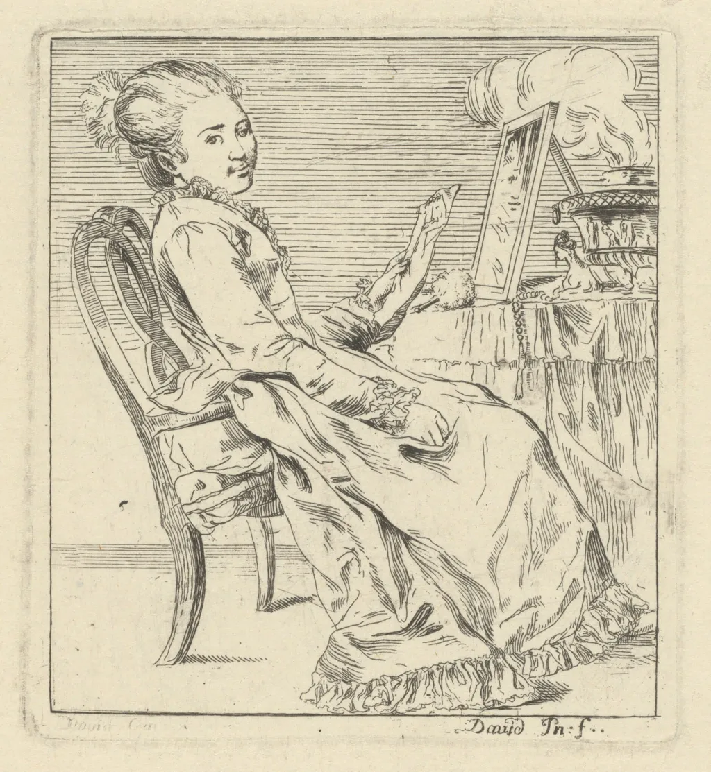 A Seated Young Woman Holding a Letter, by Giovanni David, ink, 1775