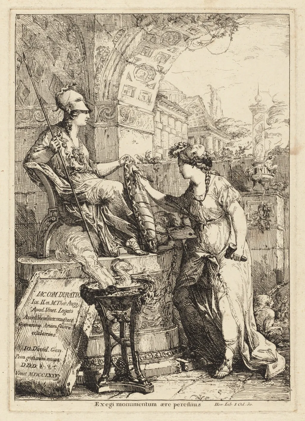 Exegi Monumentum (Art Inscribing Minerva's Shield), by Giovanni David, ink, 1775