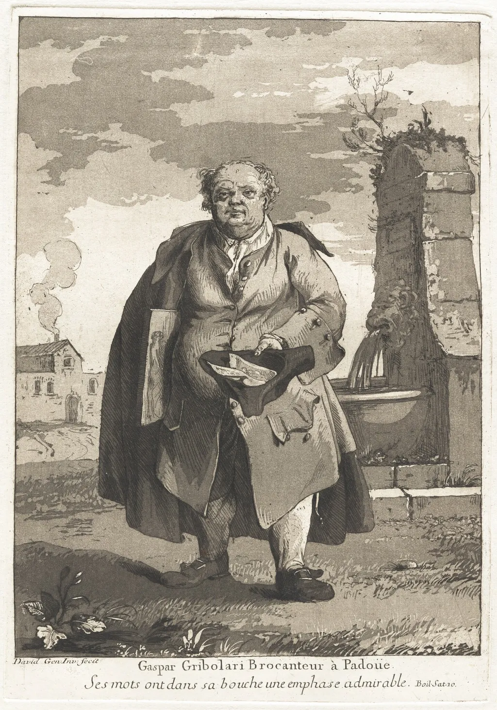 Gaspar Gribolari brocanteur à Padoue (Gaspar Gribolari, Secondhand Dealer in Padua), by Giovanni David, ink, 1775