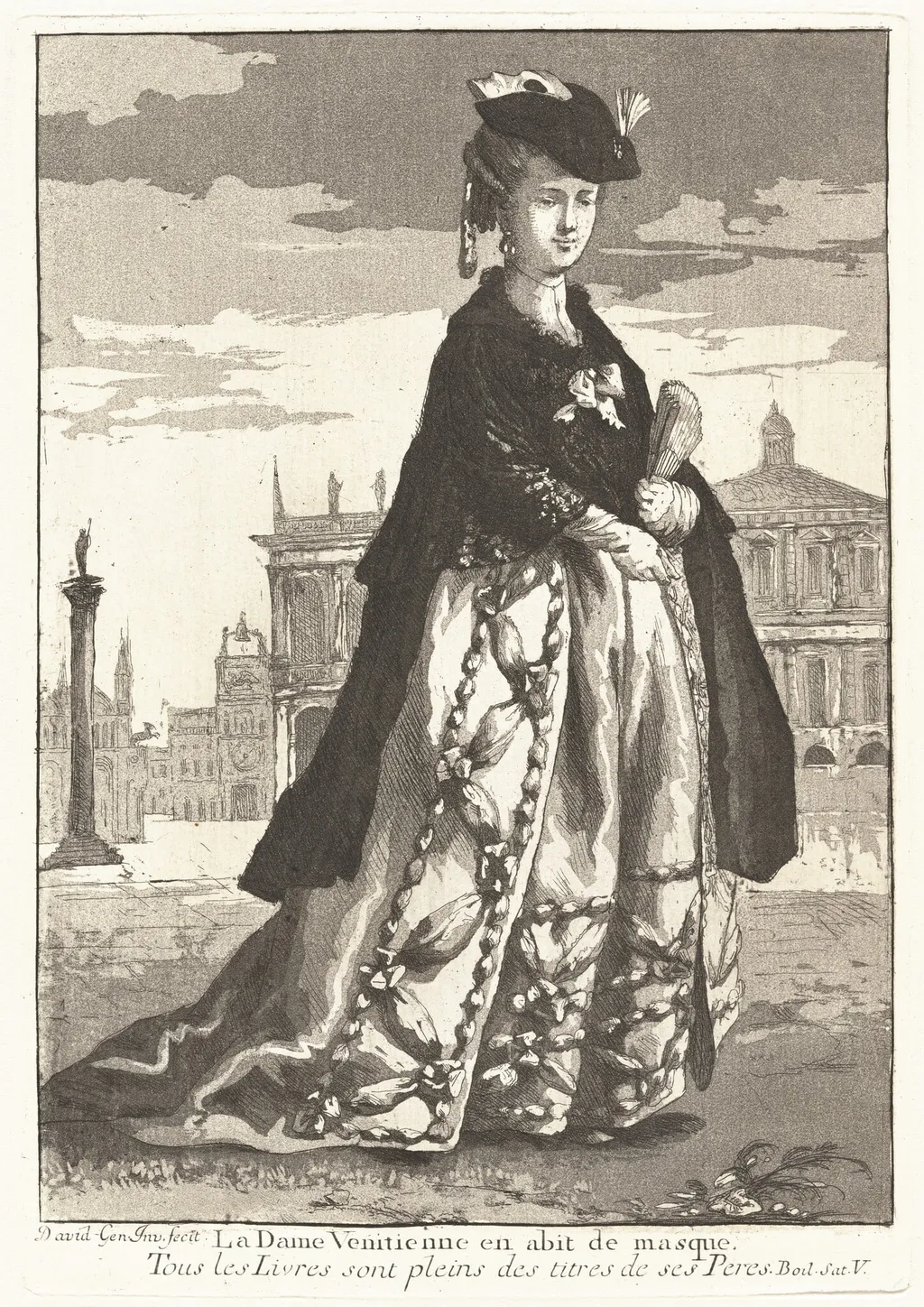 La Dame Venitienne en abit de masque (Venetian Woman in Carnival Dress), by Giovanni David, ink, 1775