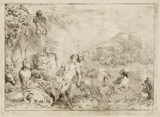 Landscape with a Satyr Family and Classical Sculpture, by Giovanni David