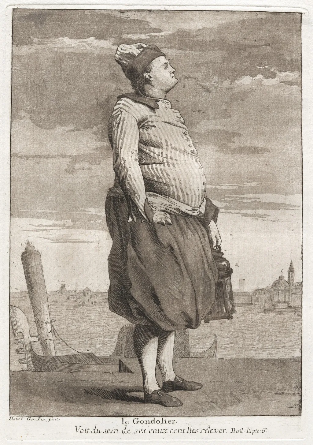 Le Gondolier (The Gondolier), by Giovanni David, ink, 1775