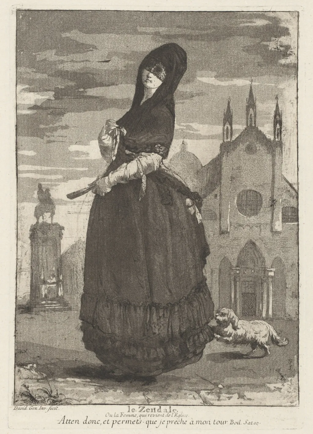 Le Zendale (Woman in a Hood, or the Woman Returning from Church), by Giovanni David, ink, 1775