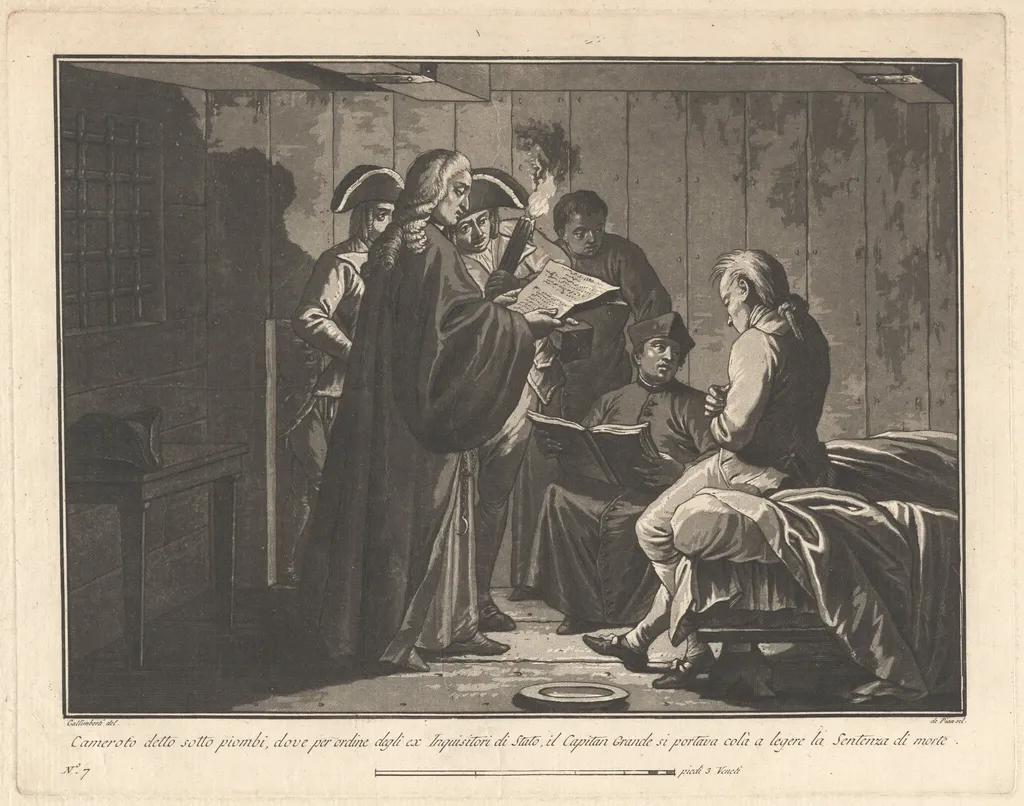 The "Sotto Piombi," Where Death Sentences Were Read, by Giovanni De Pian, ink, 1797