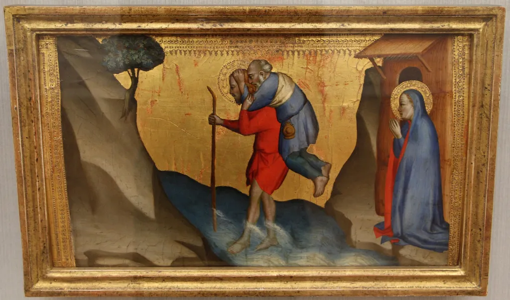 Saint Julian carries a traveller over the stream, by Giovanni del Biondo, unspecified, 1387