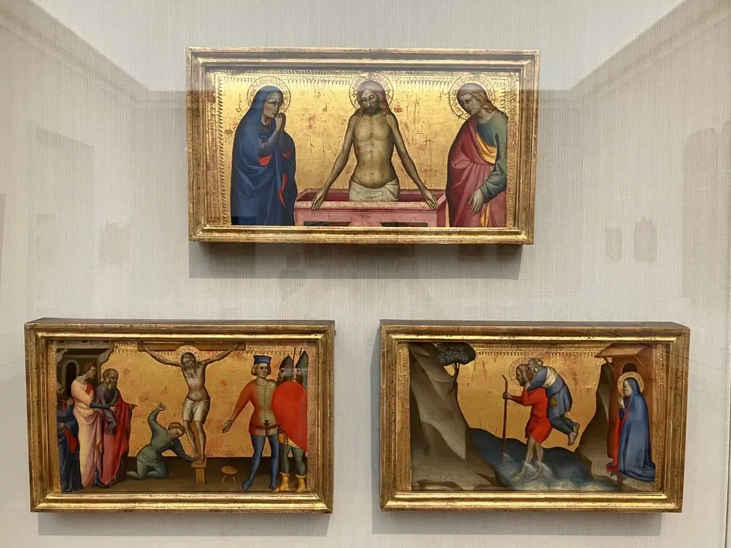 Three parts of a predella, by Giovanni del Biondo