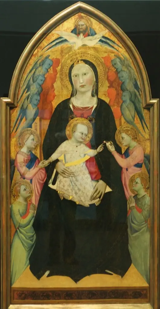 Virgin Mother and Child enthroned surrounded by the Holy Father, the Holy Ghost and Angels, by Giovanni del Biondo