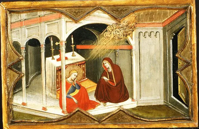 Saint Lucy and Her Mother at the Shrine of Saint Agatha; Saint Lucy Giving Alms; Saint Lucy before Paschasius; Saint Lucy Resisting Efforts to Move Her, by Giovanni di Bartolomeo Cristiani, 1391