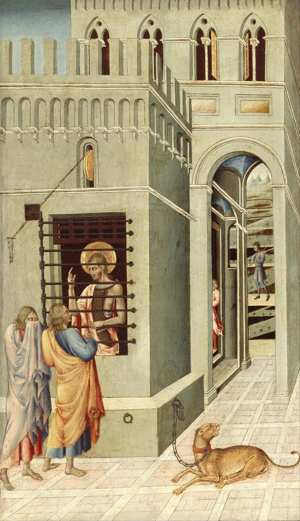 Saint John the Baptist in Prison Visited by Two Disciples, by Giovanni di Paolo, unspecified, 1457