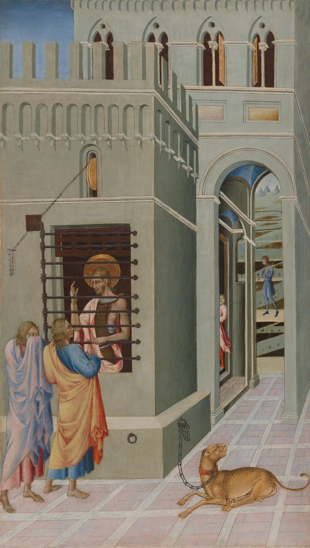 Saint John the Baptist in Prison Visited by Two Disciples, by Giovanni di Paolo, tempera, 1458