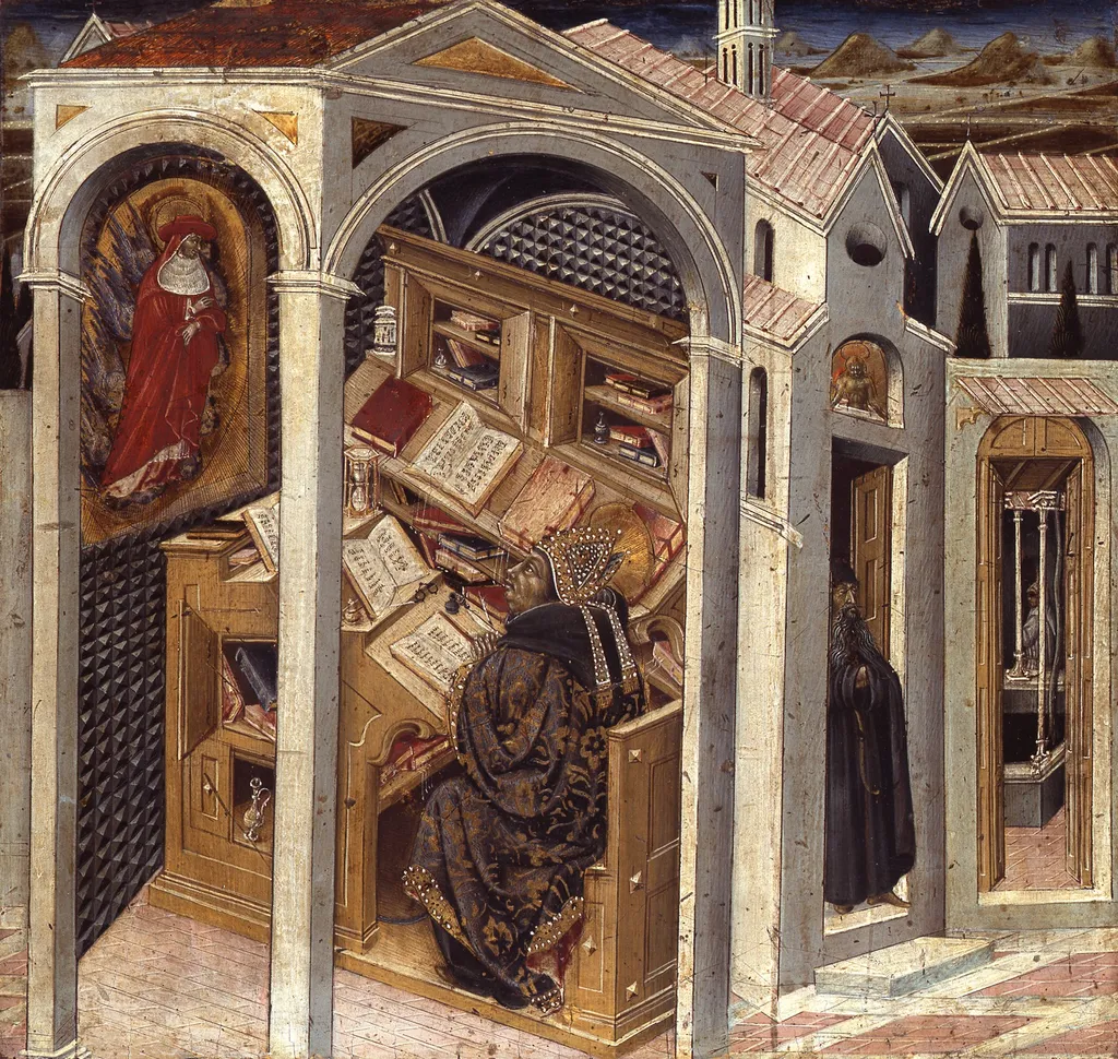 St. Jerome Appearing to St Augustine.jpg, by Giovanni di Paolo, paint, 1465