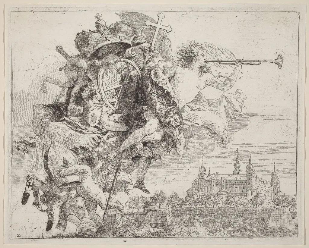 Arms of Karl Philip von Greiffenklau, Prince-Bishop of Wurzburg, by Giovanni Domenico Tiepolo, ink, 1753