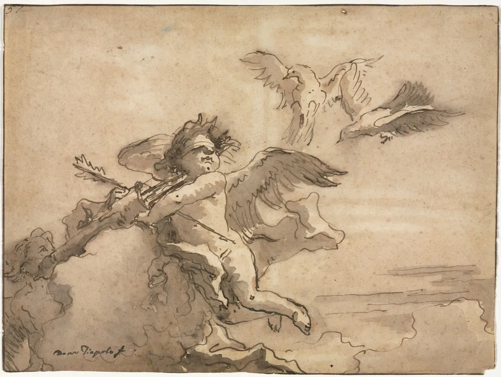 Cupid Blindfolded and Two Doves, by Giovanni Domenico Tiepolo, 1757